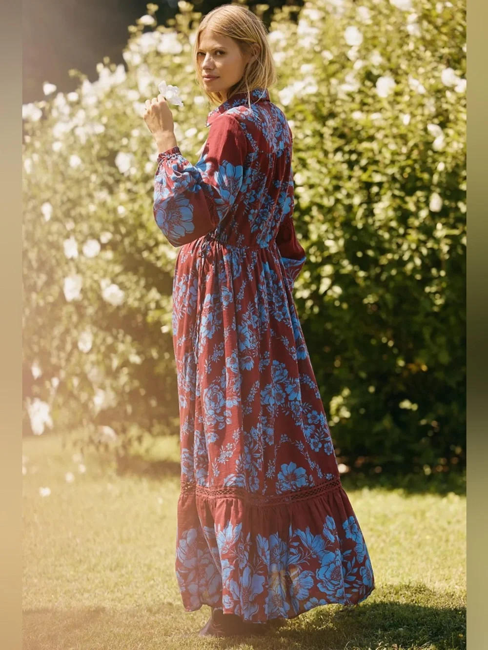 NWT Anthropologie Eleanora Printed Buttondown Midi Shirt Dress Red Blue Floral M - Picture 2 of 3